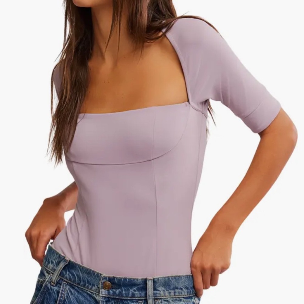 NWT Intimately Free People Everly Square Neck Bodysuit in Sea Fog Purple Size XS